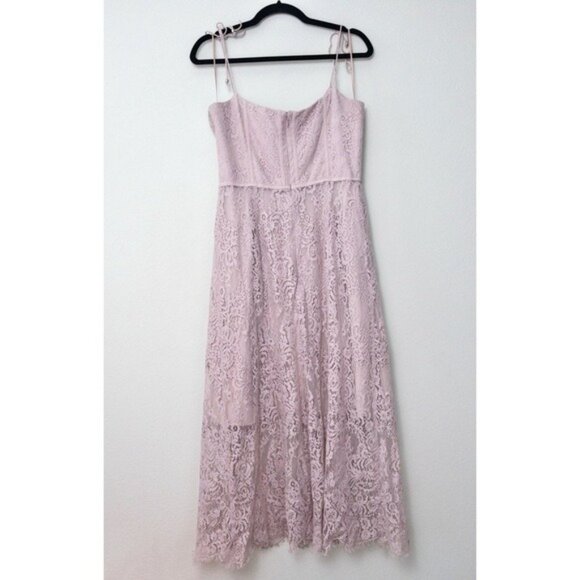 Keepsake The Label Sense Lace Midi Dress 10 Pink Sheer Sweetheart Tie Sleeve - Picture 10 of 13